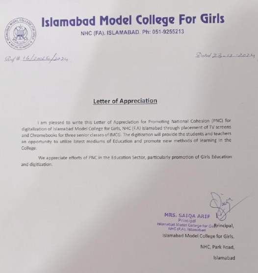 Appreciation letter from FDE Schools